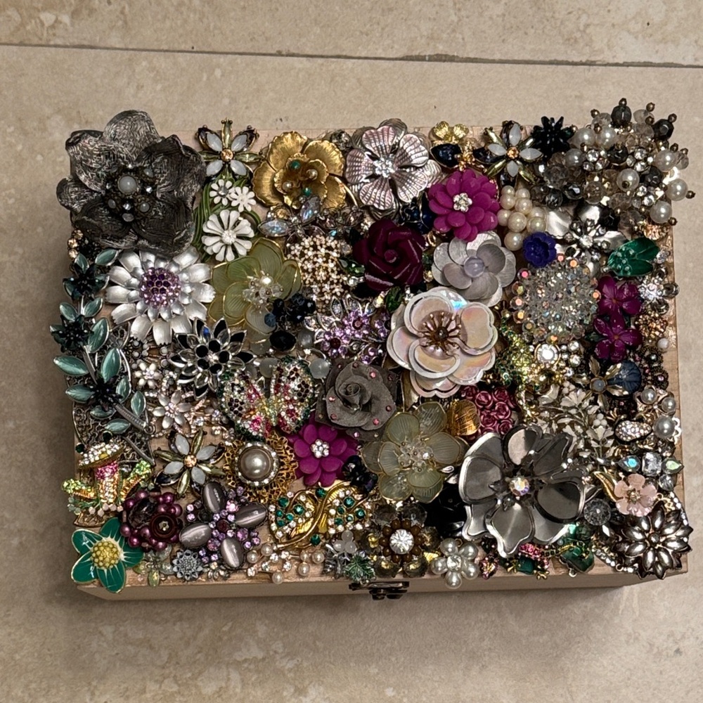 Large Floral Embellished Jewelry Box